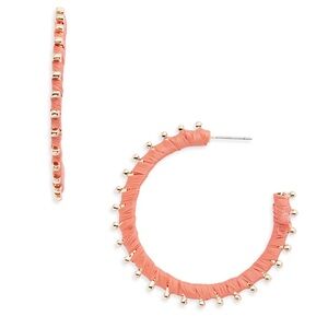 Aqua Raffia Wrapped 2 Inch Hoop Earrings